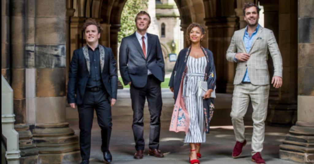 Johnny Flynn, Antonia Thomas, Daniel Ings, and Joshua McGuire in Lovesick (2014)