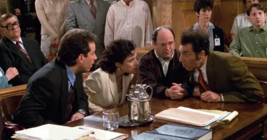 Julia Louis-Dreyfus, Jerry Seinfeld, Jason Alexander, and Michael Richards in Seinfeld (1989)