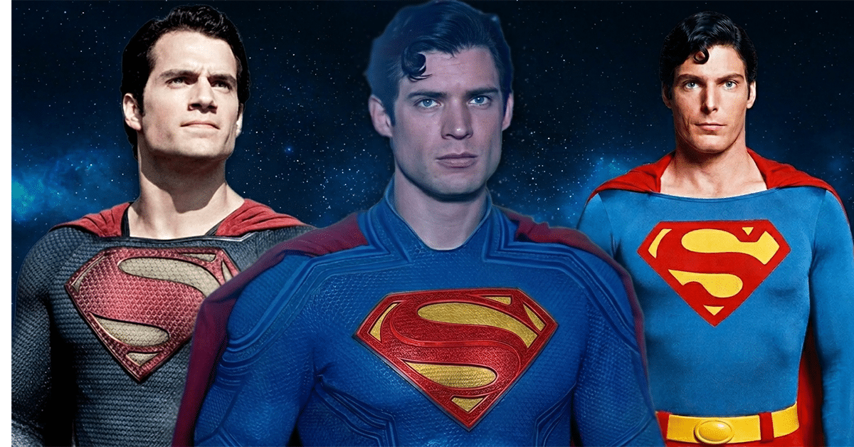 Reeves, Cavill and Corenswet, a Superman Movie Ranking collage