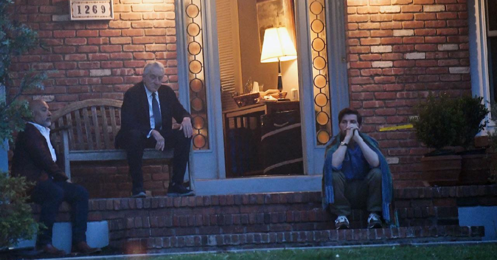 Robert De Niro, Adam Scott, and James Ashcroft in a still from the upcoming The Whisper Man (2026).