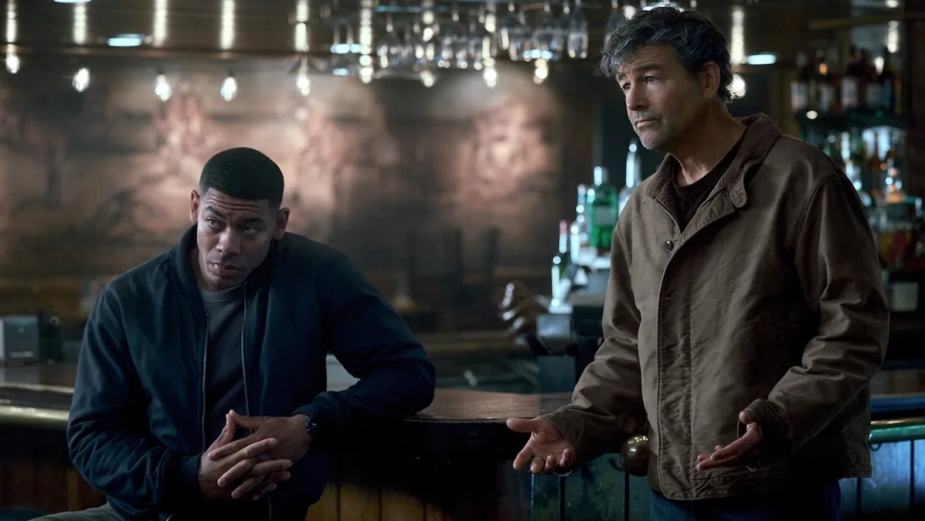 Aaron Pierre and Kyle Chandler in HBO's Lanterns (2026).