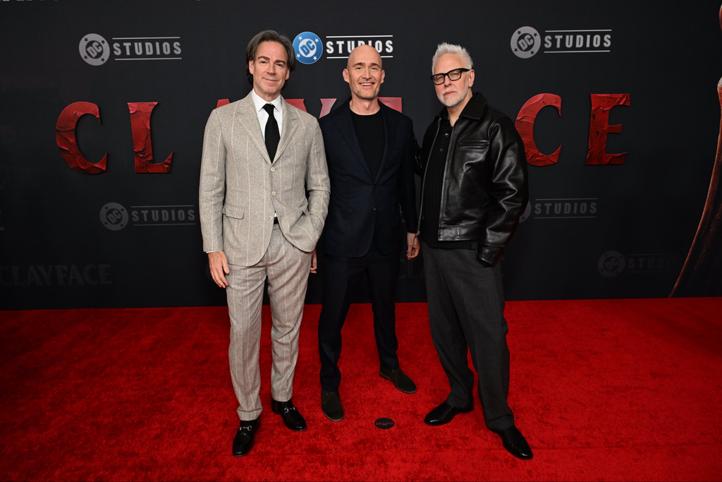 Peter Safran, James Watkins, and James Gunn at the *Clayface* premiere in Los Angeles following Clayface first reactions. Photo by @JamesGunn on X.